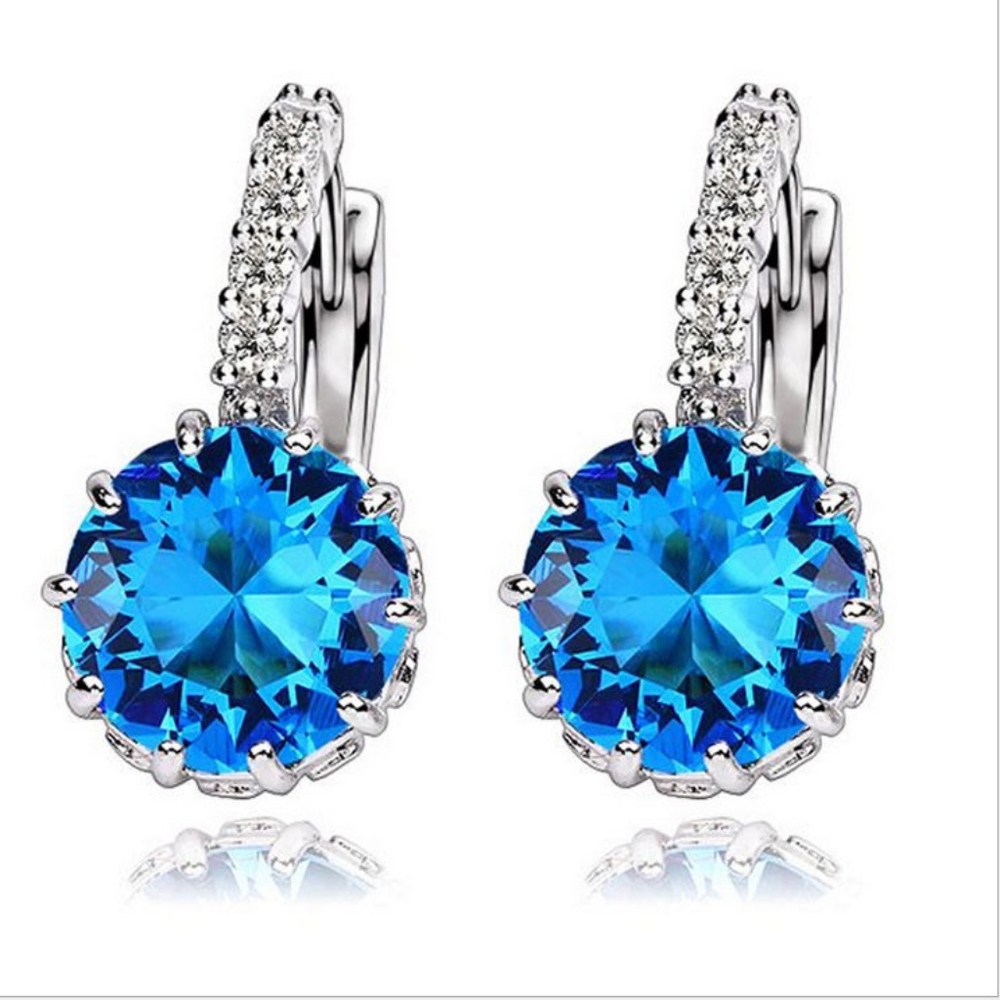 Blue Crystal with CZ diamonds hoop earrings